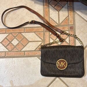 Michael Kors Dark Brown Crossbody Bag with Gold Accents